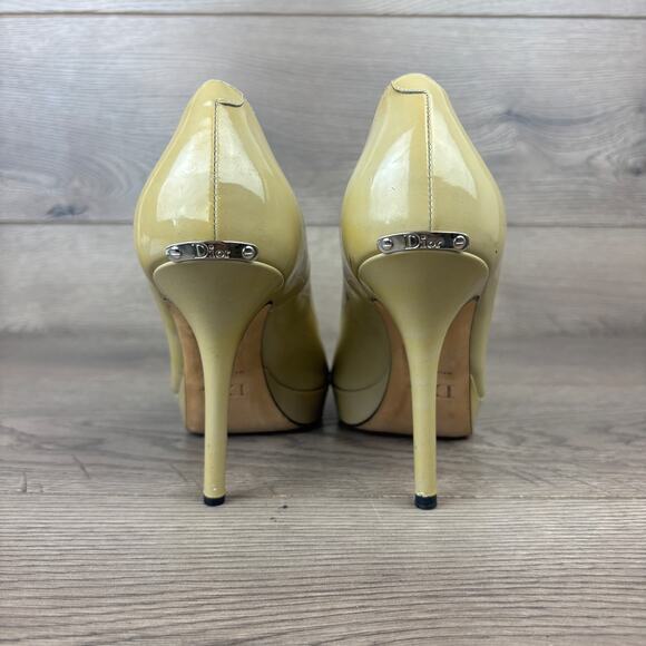 CHRISTIAN DIOR Beige Leather Peep-Toe Platform High Heels Pumps Women's 7 / 38 - Picture 5 of 10